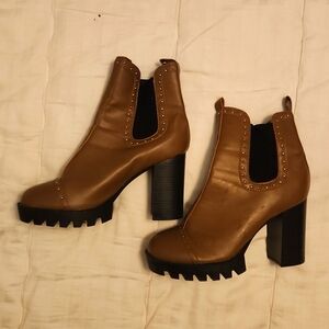 Ankle High Heeled Boots with Stud Accent